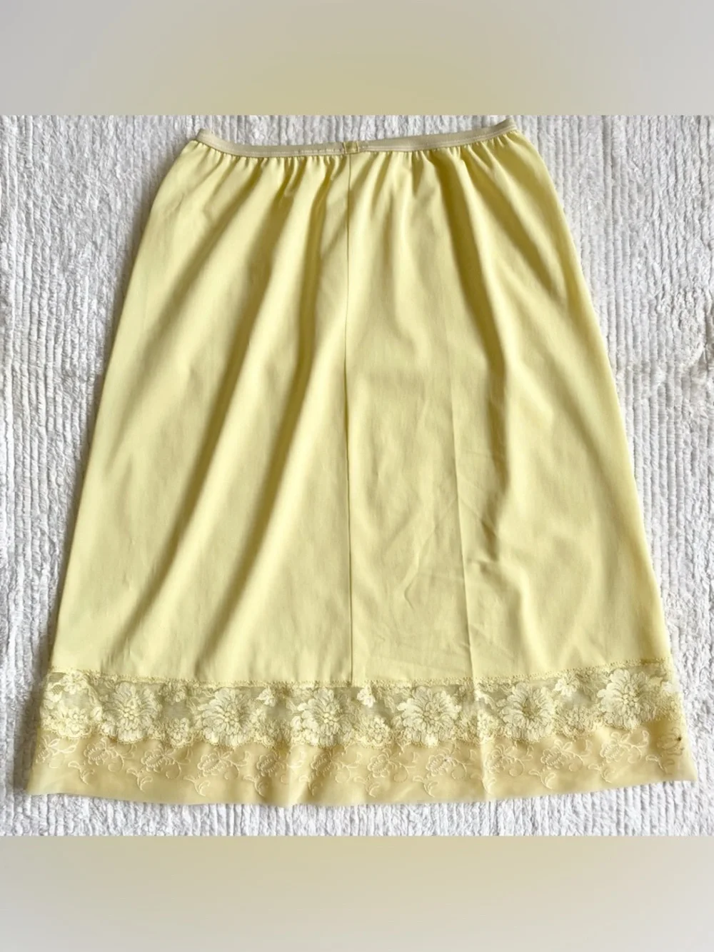 Vintage 60s Sheer Embellished Hem Slip *Small* YELLOW Embroidered Nylon Slip - Picture 3 of 6